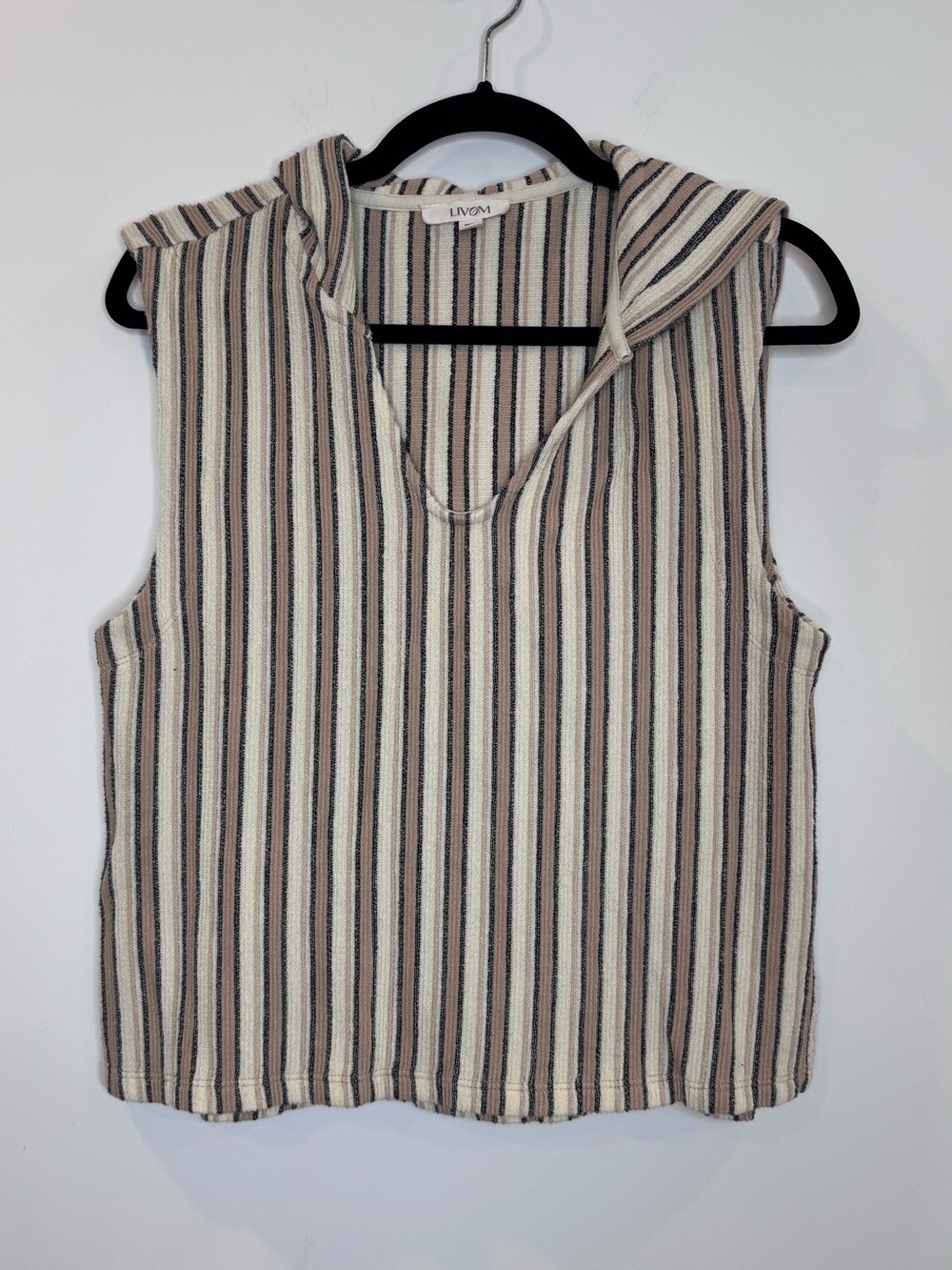 Livom Striped Sleeveless Hooded beach Top sz medium